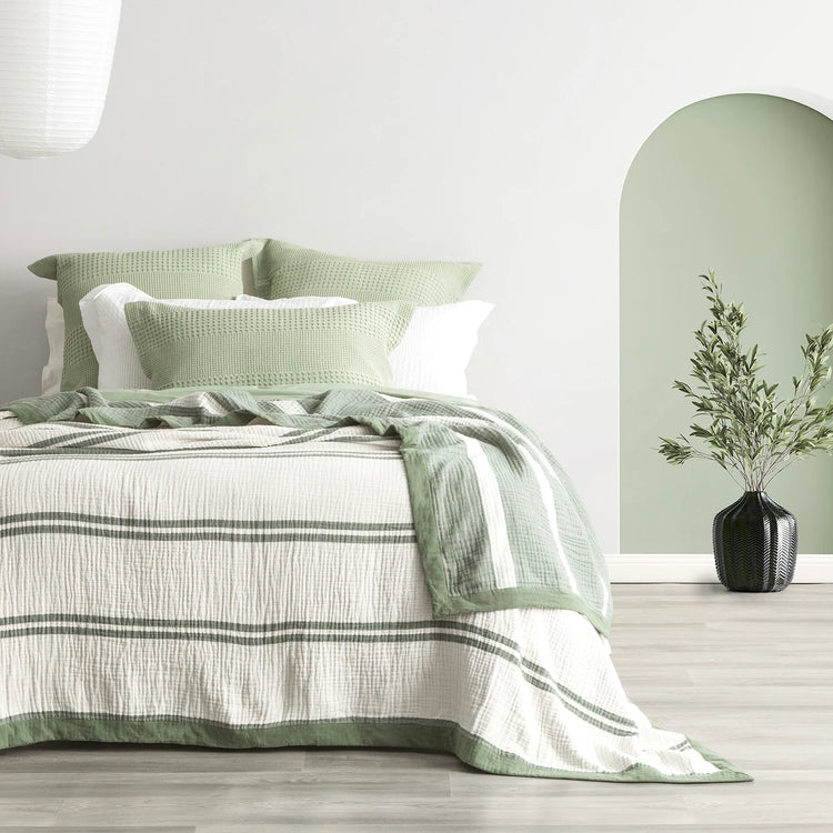 Renee Taylor Brighton Washed Cotton Yarn Dyed Textured Blanket Pistachio