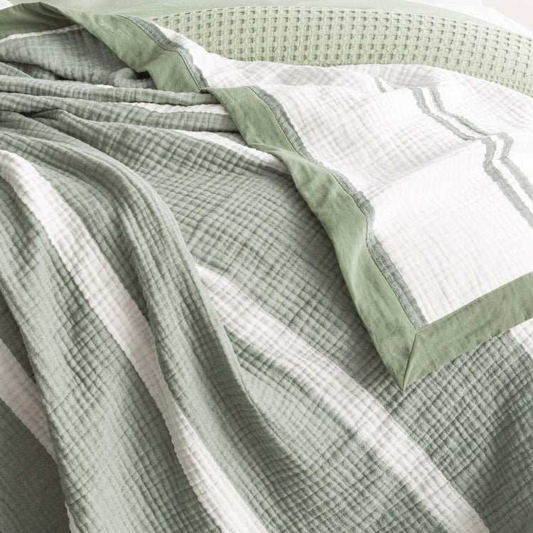 Renee Taylor Brighton Washed Cotton Yarn Dyed Textured Blanket Pistachio