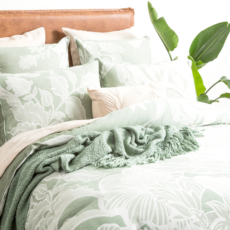 Renee Taylor Bentley Cotton Jacquard Quilt cover set Sage Green