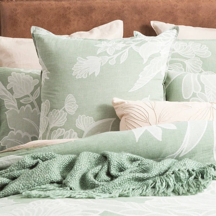 Renee Taylor Bentley Cotton Jacquard Quilt cover set Sage Green
