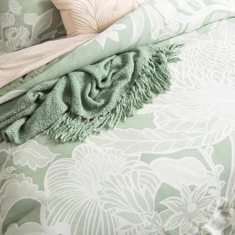 Renee Taylor Bentley Cotton Jacquard Quilt cover set Sage Green