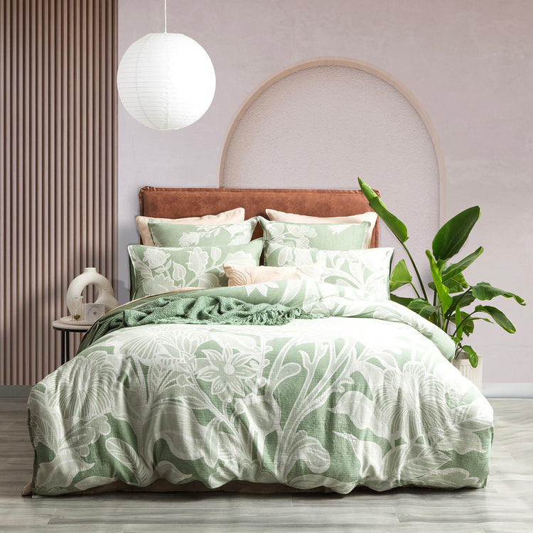 Renee Taylor Bentley Cotton Jacquard Quilt cover set Sage Green