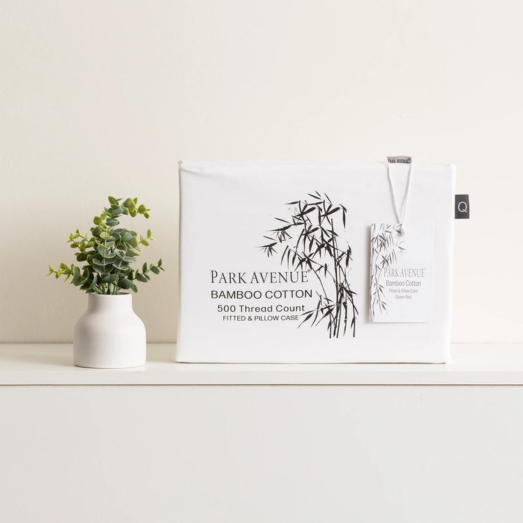 Park Avenue Bamboo Cotton Fitted Sheet & pillowcase Set White - No Flat Sheet