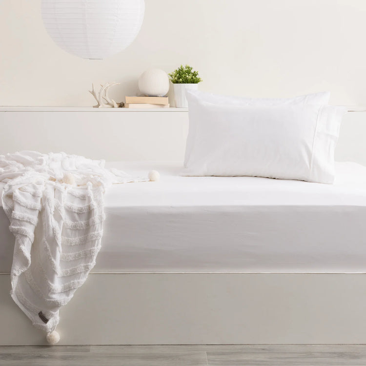 Park Avenue Bamboo Cotton Fitted Sheet & pillowcase Set White - No Flat Sheet