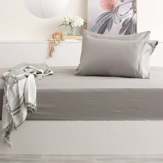 Park Avenue Bamboo Cotton Fitted Sheet & pillowcase Set Charcoal - No Flat Sheet