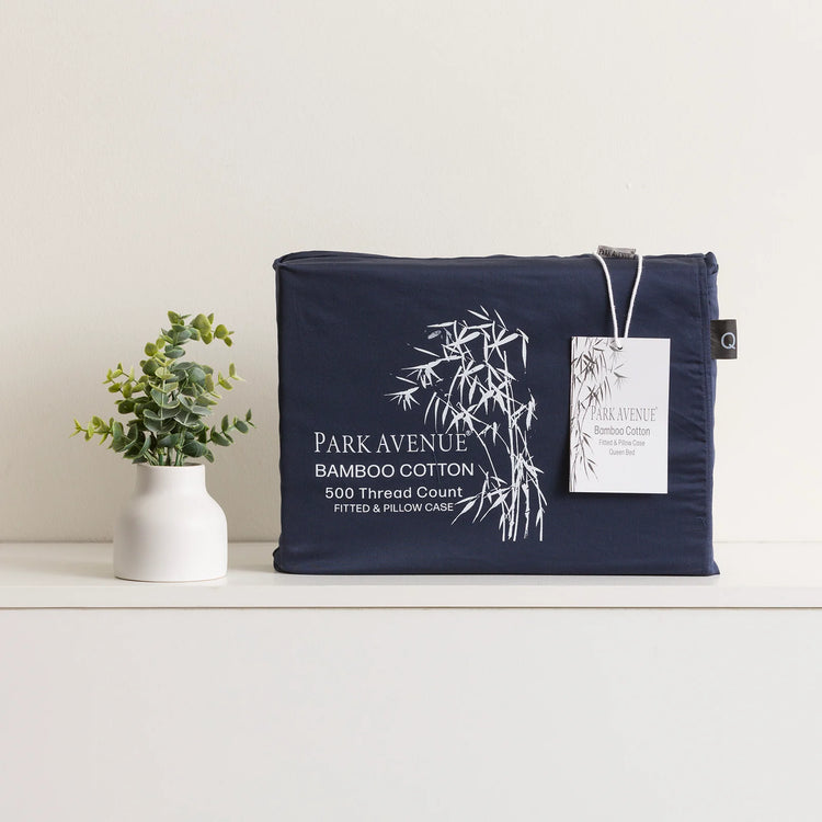Park Avenue Bamboo Cotton Fitted Sheet & Pillowcase Set Indigo - No Flat Sheet