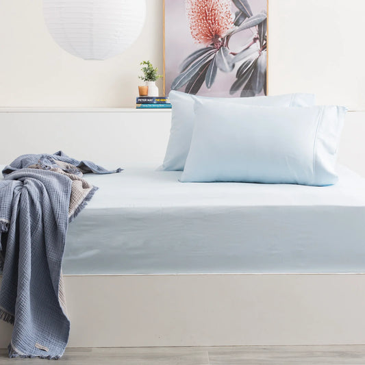 Park Avenue Bamboo Cotton Fitted Sheet & pillowcase Set Mid Blue - No Flat Sheet