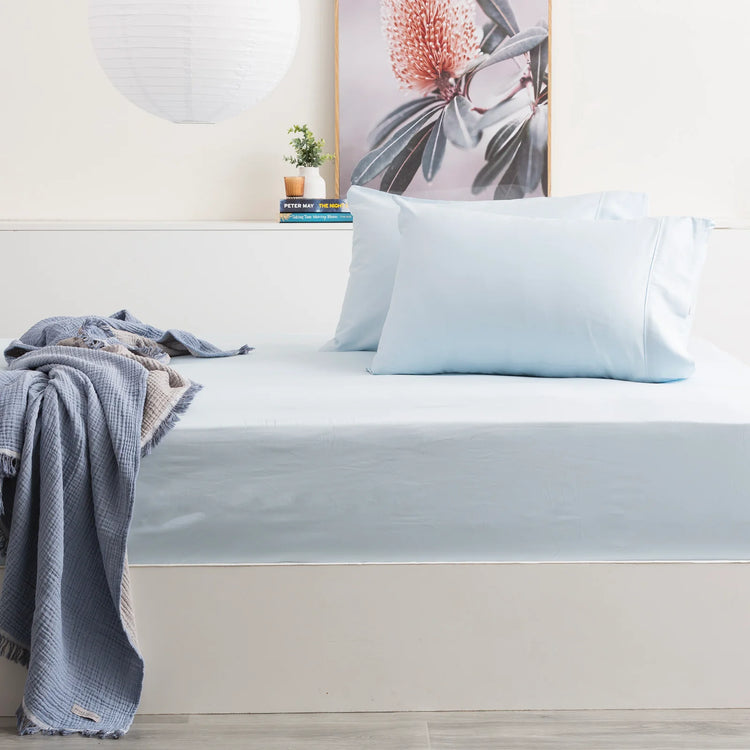 Park Avenue Bamboo Cotton Fitted Sheet & pillowcase Set Mid Blue - No Flat Sheet