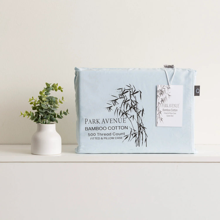 Park Avenue Bamboo Cotton Fitted Sheet & pillowcase Set Mid Blue - No Flat Sheet