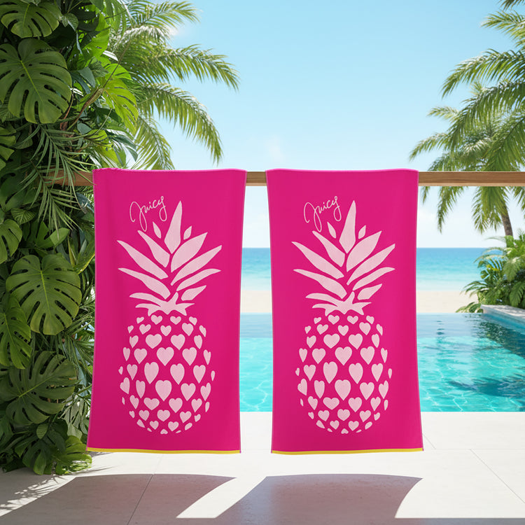 Hearts Velour Large Beach Towel - Pink/White