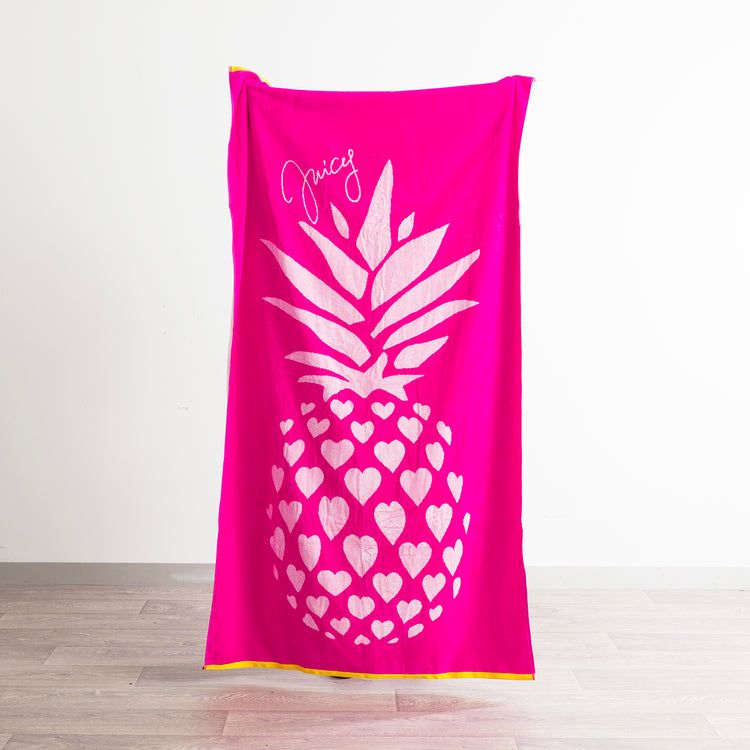 Hearts Velour Large Beach Towel - Pink/White
