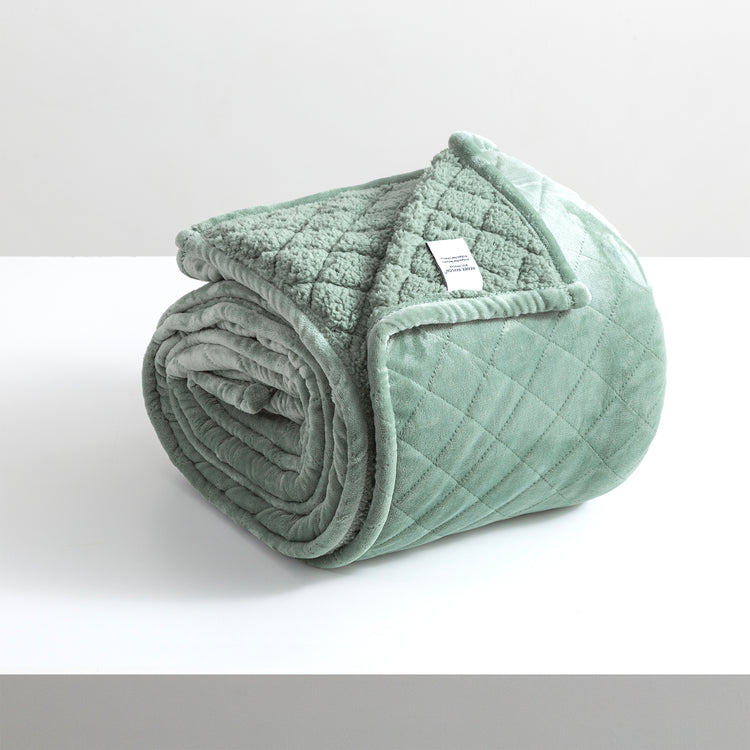 Renee Taylor Heston 480 GSM Ultra Soft Velvet Sherpa Blanket Eucalyptus
