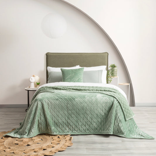 Renee Taylor Heston 480 GSM Ultra Soft Velvet Sherpa Blanket Eucalyptus