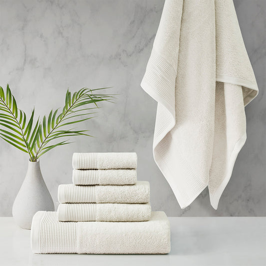 Cloud Linen Retreat Cotton Tencel Antimicrobial 6 Piece Towel Set  Ivory