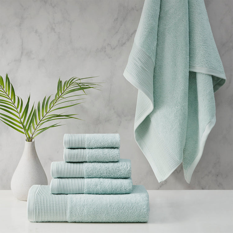 Cloud Linen Retreat Cotton Tencel Antimicrobial 6 Piece Towel Set  Seafoam