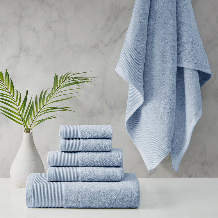 Cloud Linen Retreat Cotton Tencel Antimicrobial 6 Piece Towel Set  Blue