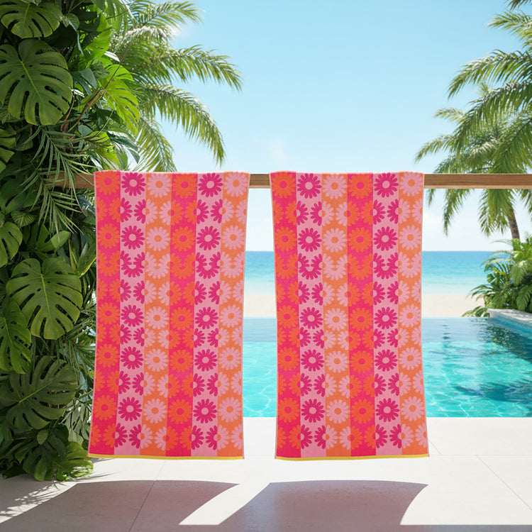 Sunflower Velour Large Beach Towel - Orange/Pink