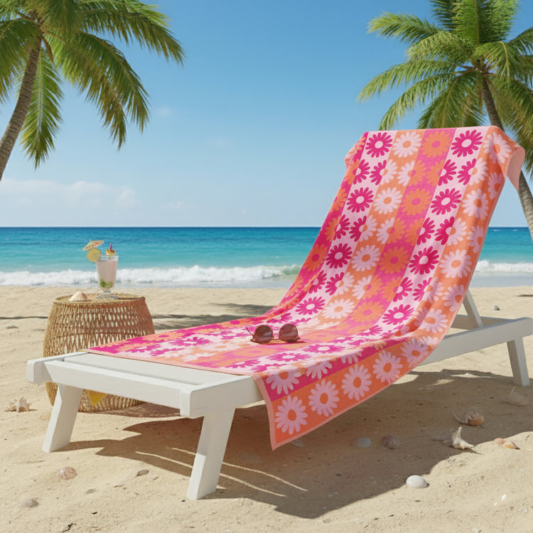 Sunflower Velour Large Beach Towel - Orange/Pink