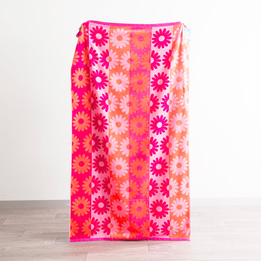 Sunflower Velour Large Beach Towel - Orange/Pink