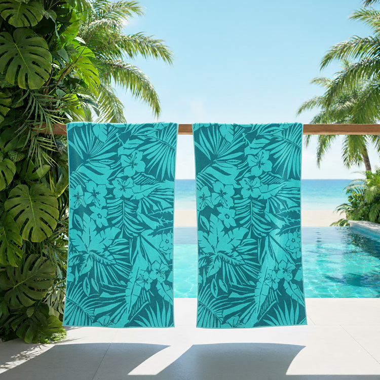Leaf Velour Large Beach Towel - Green