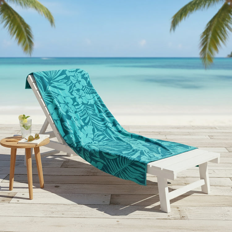 Leaf Velour Large Beach Towel - Green