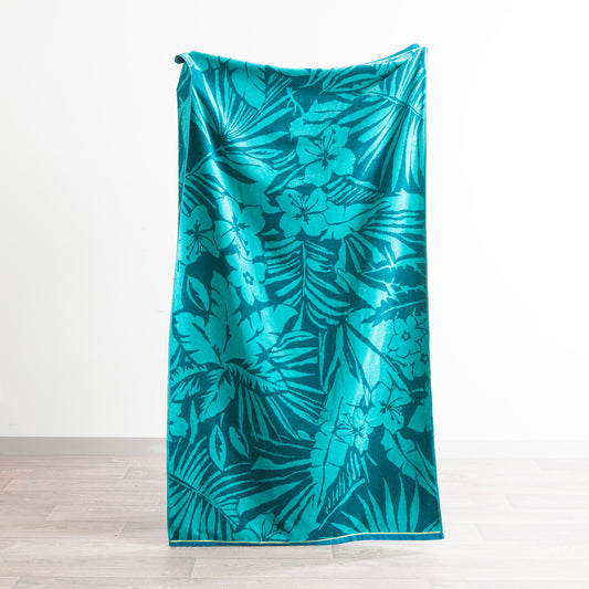 Leaf Velour Large Beach Towel - Green
