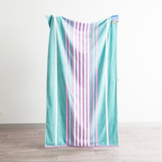 Blue Cabana Velour Large Beach Towel - Blue/Pink