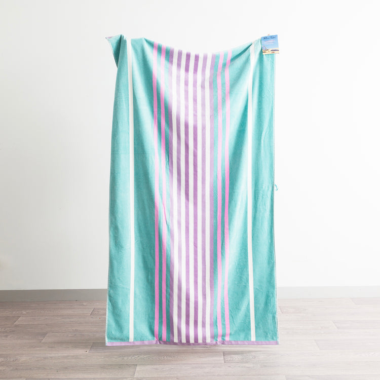 Blue Cabana Velour Large Beach Towel - Blue/Pink