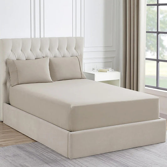 1500 Thread Count Cotton Blend Fitted Sheet & Pillowcase Set Sand - No Flat Sheet