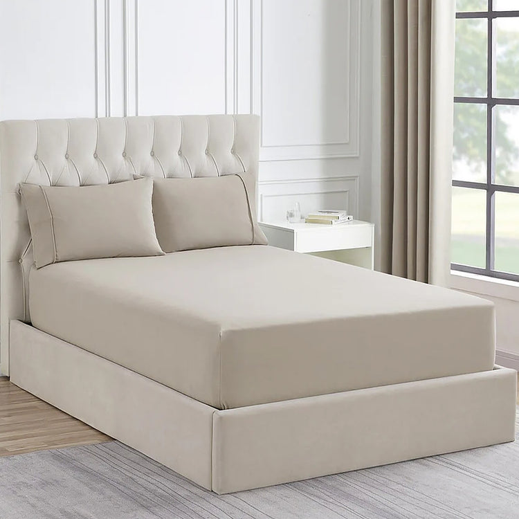 1500 Thread Count Cotton Blend Fitted Sheet & Pillowcase Set Sand - No Flat Sheet