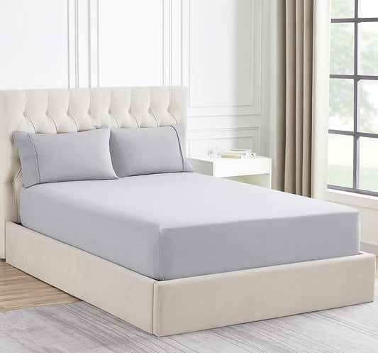 1500 Thread Count Cotton Blend Fitted Sheet & Pillowcase Set Silver - No Flat Sheet