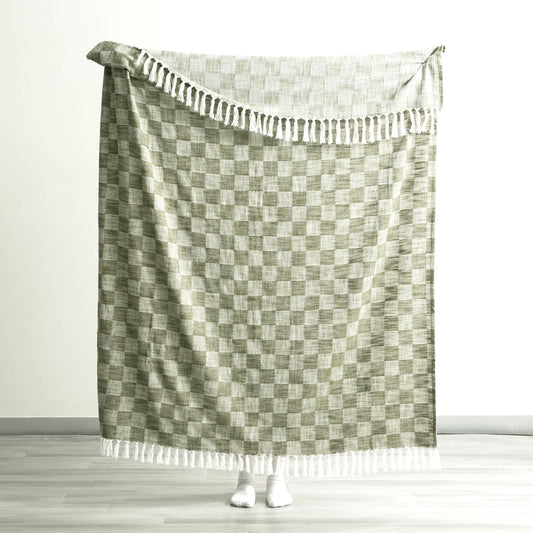 Nevis Checkered Cotton Throw Jade