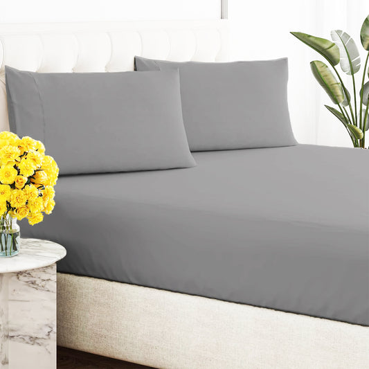 Renee Taylor 300 Thread Count 100% Organic Cotton Fitted and Pillow Case Set Steel Grey