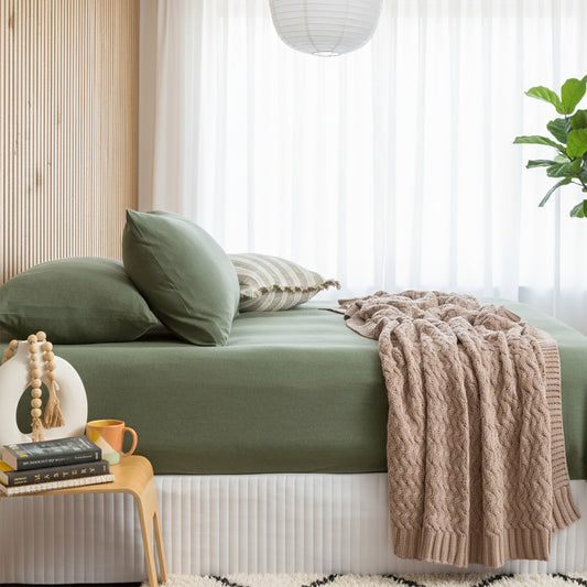 Comfort T’s Organic Cotton Jersey Fitted Sheet & Pillowcase - No Flat Sheet Olive