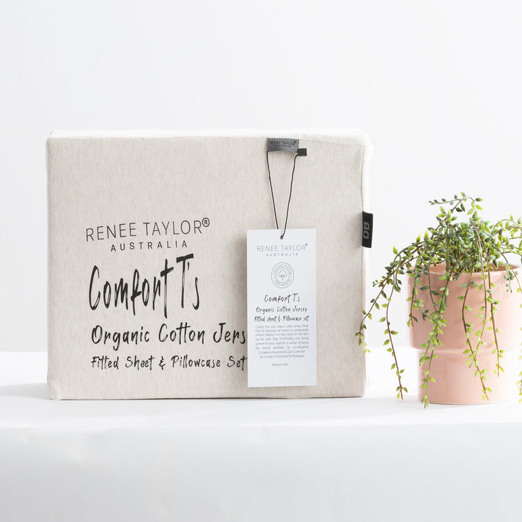 Comfort T’s Organic Cotton Jersey Fitted Sheet & Pillowcase - No Flat Sheet Oatmeal
