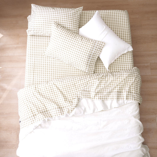 Bran Gingham Patterned Cotton Sheet Set