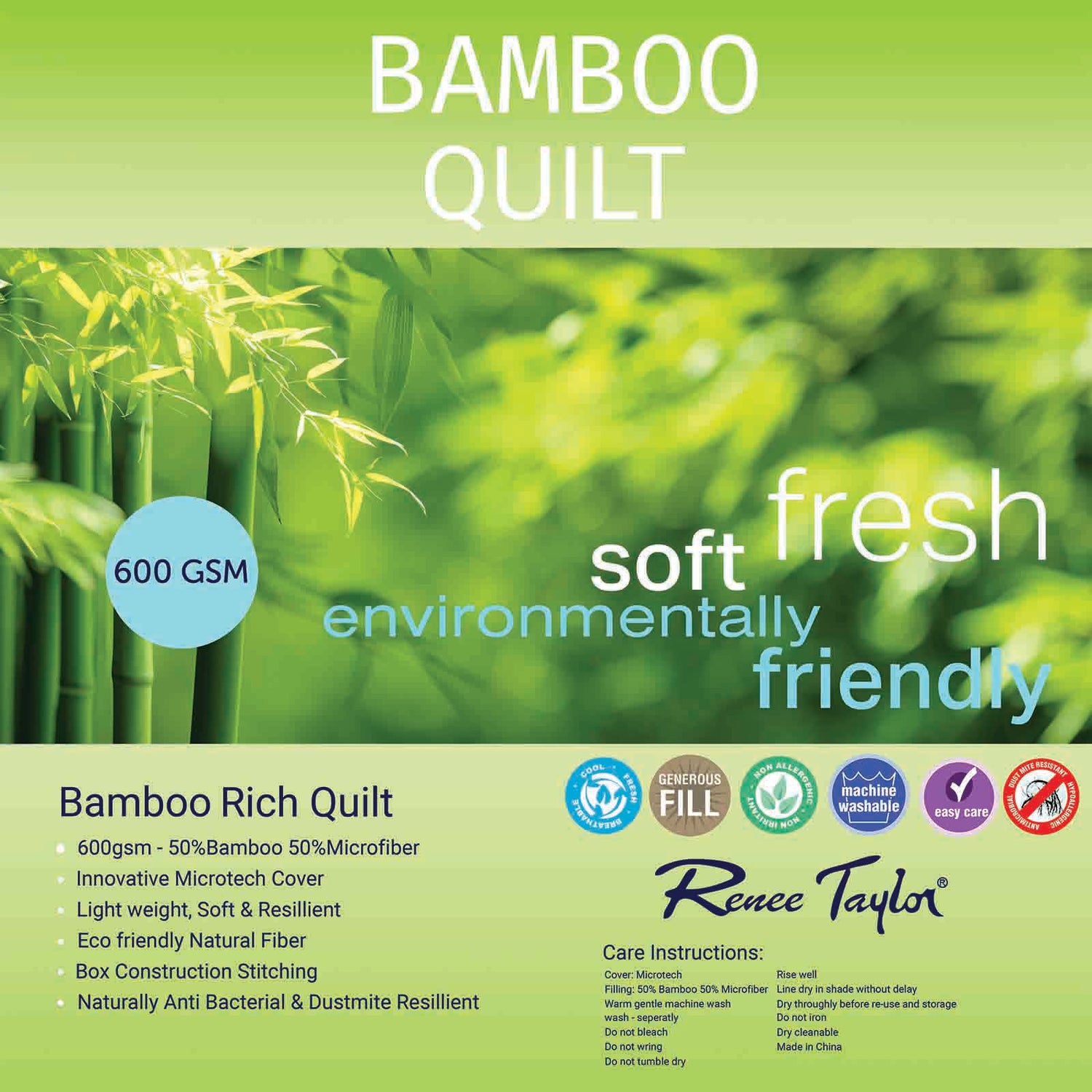 600 GSM All Season Bamboo Rich Quilt with Soft Cover