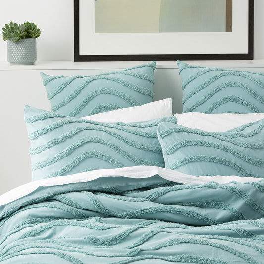 Wave Cotton Chenille Vintage Washed Quilt Set Aqua