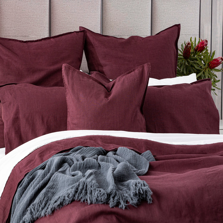 Cavallo Stone Washed Linen Quilt Cover set Plum