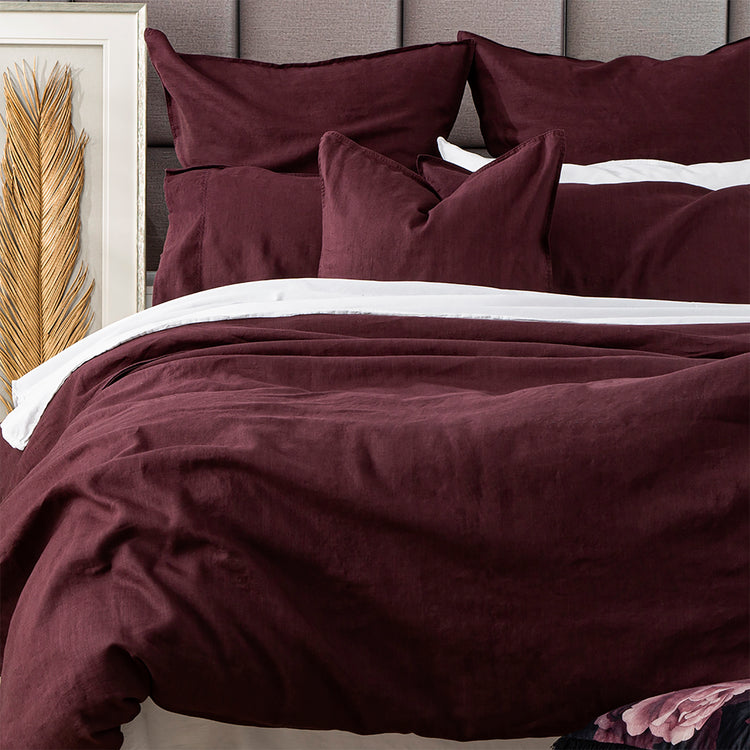 Cavallo Stone Washed Linen Quilt Cover Set Plum