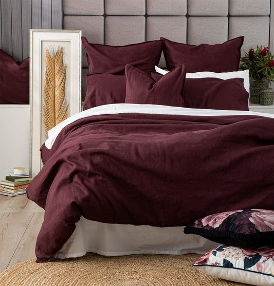 Cavallo Stone Washed Linen Quilt Cover set Plum