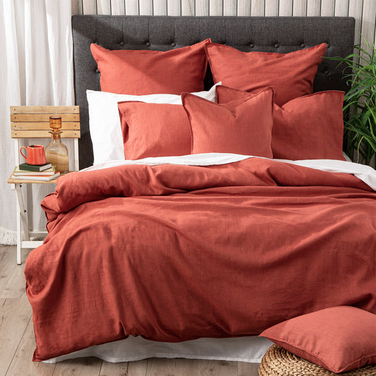 Cavallo Stone Washed Linen Quilt Cover set Paprika