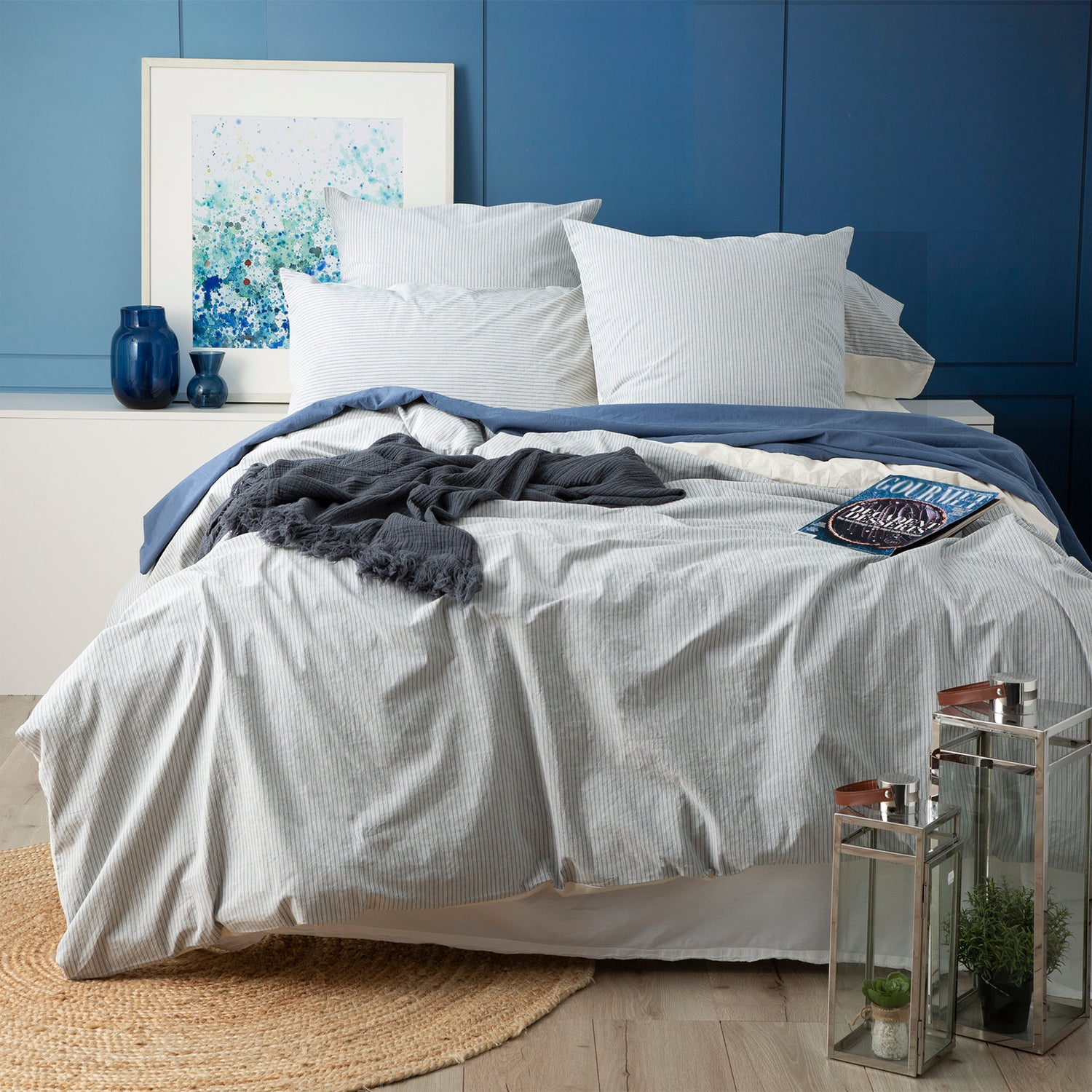 Portifino vintage cotton quilt cover Set Blue