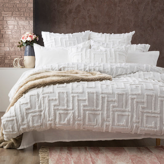 Riley Washed Cotton Chenille Tufted Quilt Set White