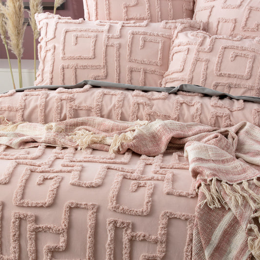 Riley Washed Cotton Chenille Tufted Quilt Set Blush