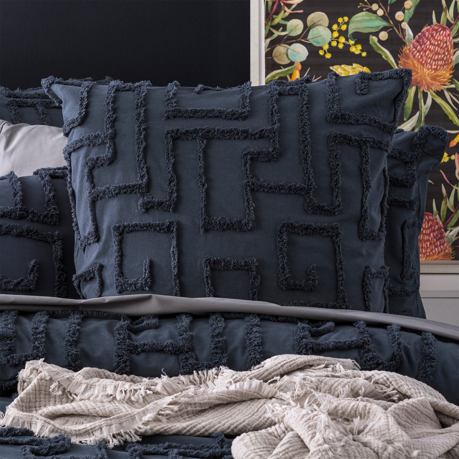 Riley Washed Cotton Chenille Tufted Quilt Set Slate