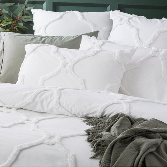 Moroccan Cotton Chenille Washed Tufted Quilt set White