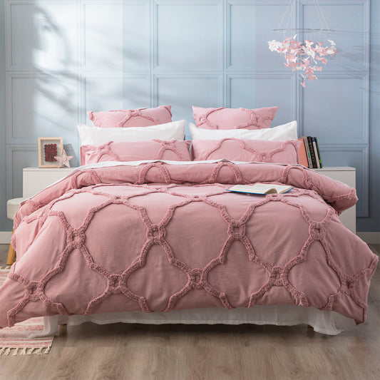 Moroccan Cotton Chenille Washed Tufted Quilt set Blush