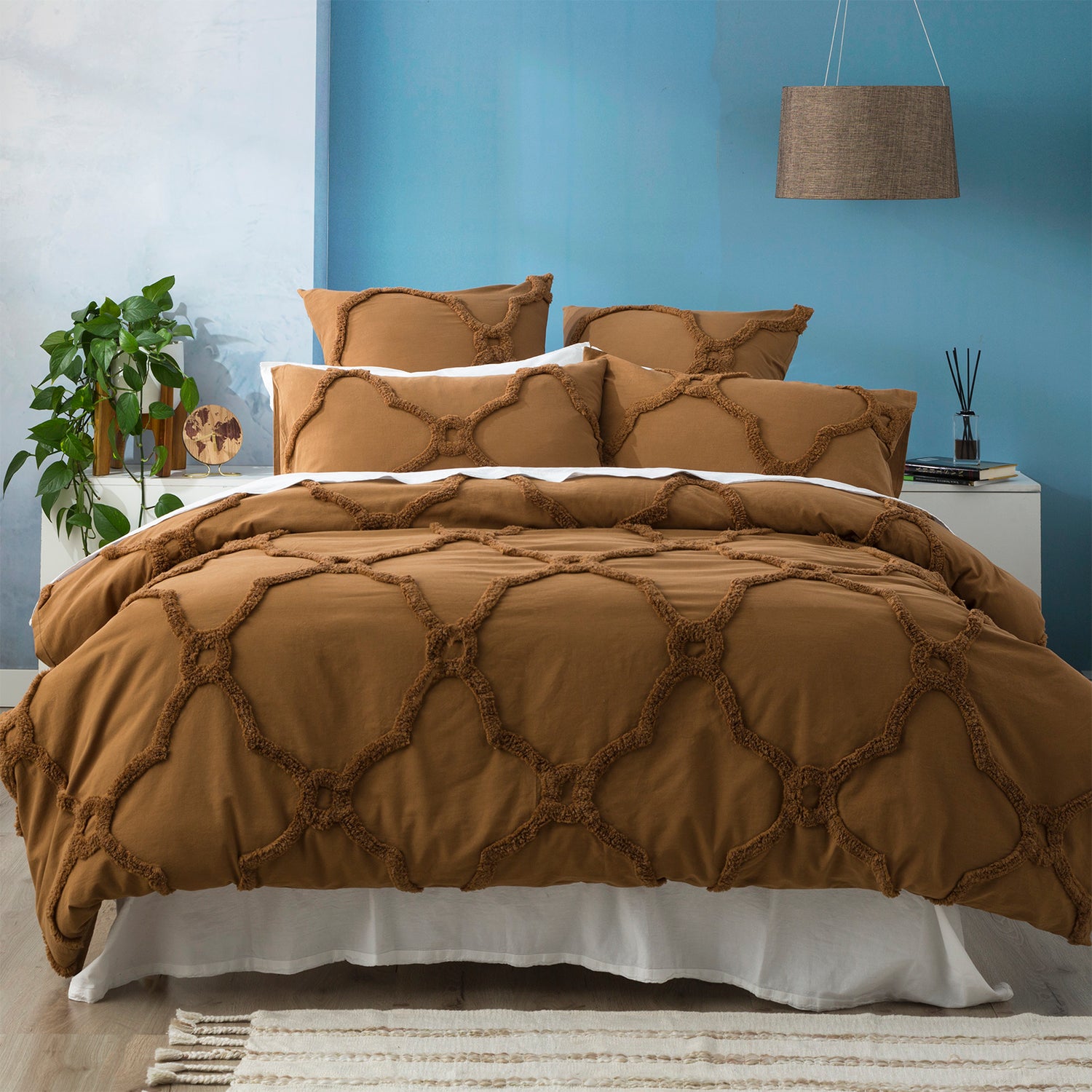 Moroccan Cotton Chenille Washed Tufted Quilt set Wood