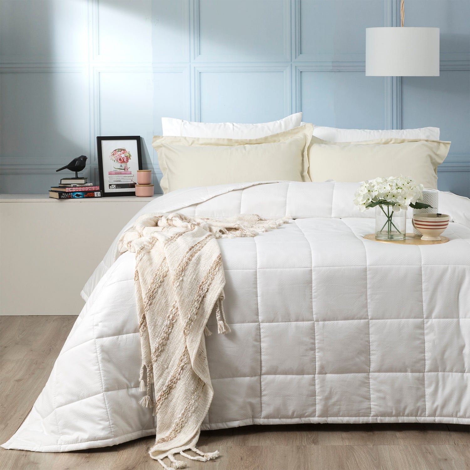 Checks 500 TC Cotton Jacquard Comforter White